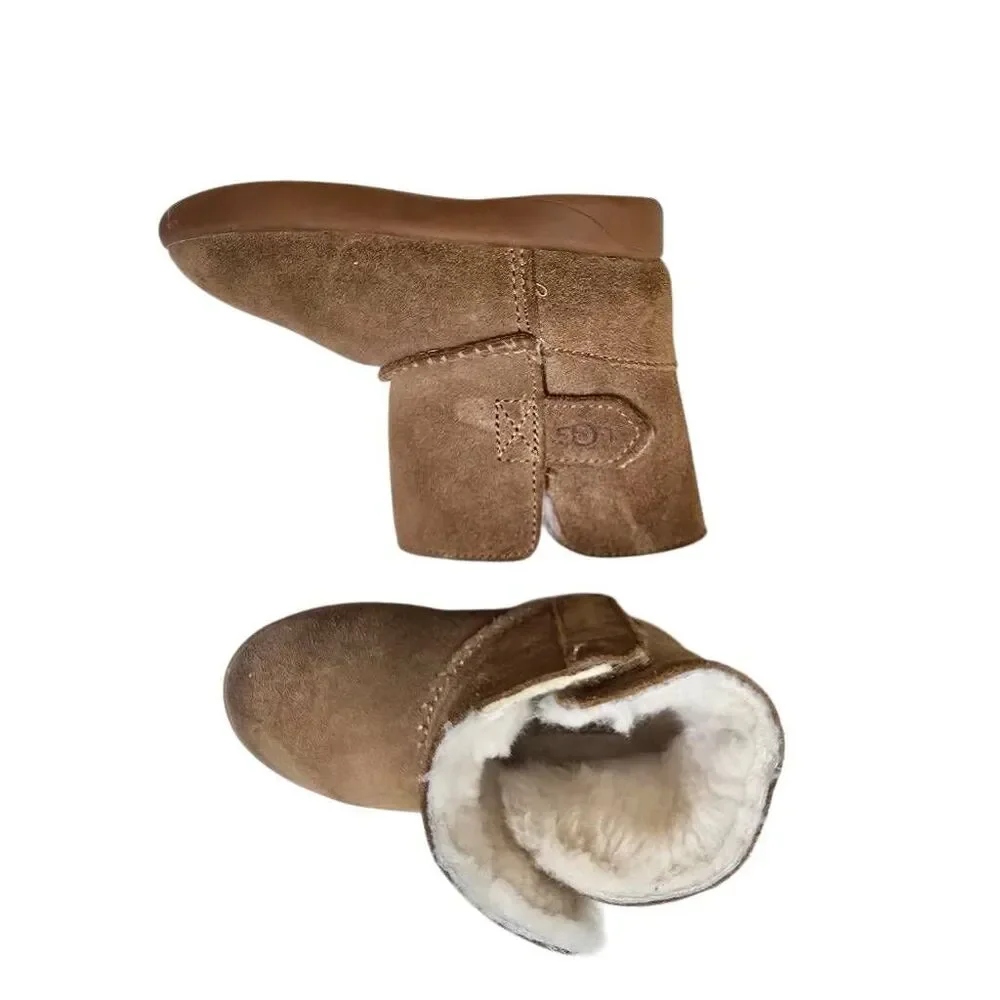 UGG Keelan Toddler Boots Chestnut Suede Fleece Shearling Ankle Booties 7